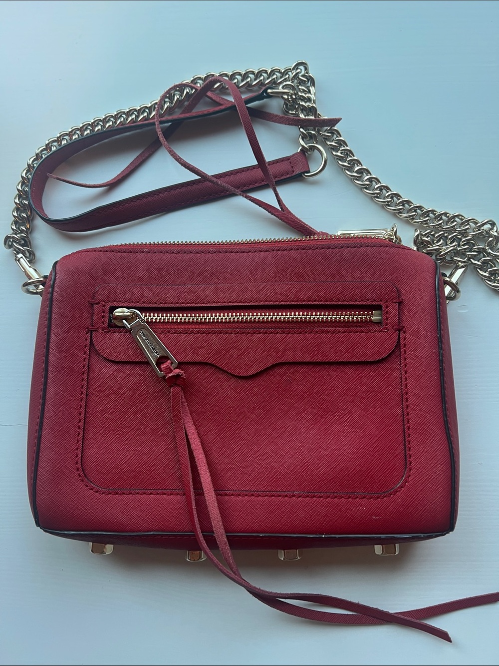 Rebecca Minkoff Red Crossbody Leather Shoulder Bag with Gold Chain